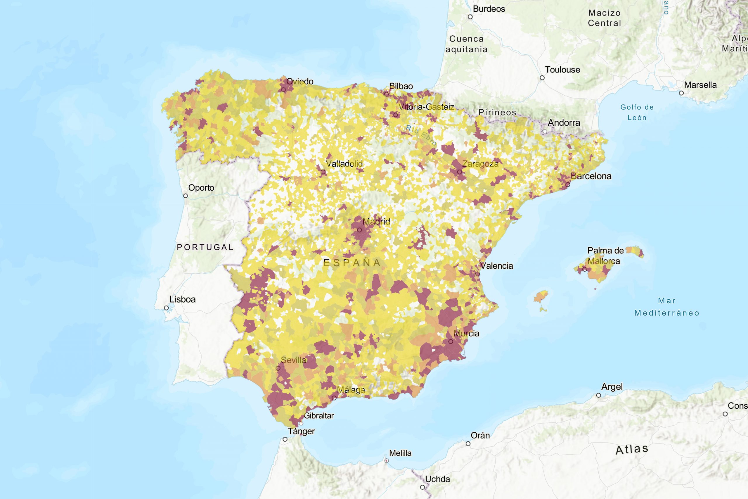 Mapa del volumen recogido de aceite usado